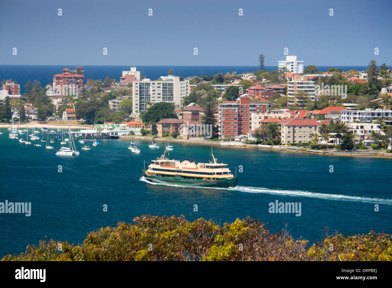 Manly ferry 'Freshwater' on approach to Manly Tasman Sea Pacific Ocean Sydney Harbour Sydney New South Wales NSW Australia Stock Photo
