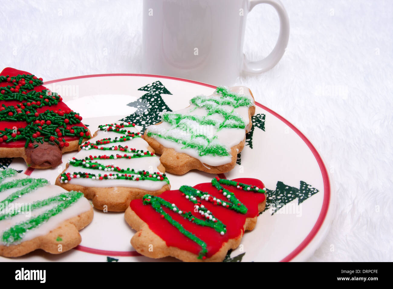 Christmas cookies plate and coffee cup Stock Photo