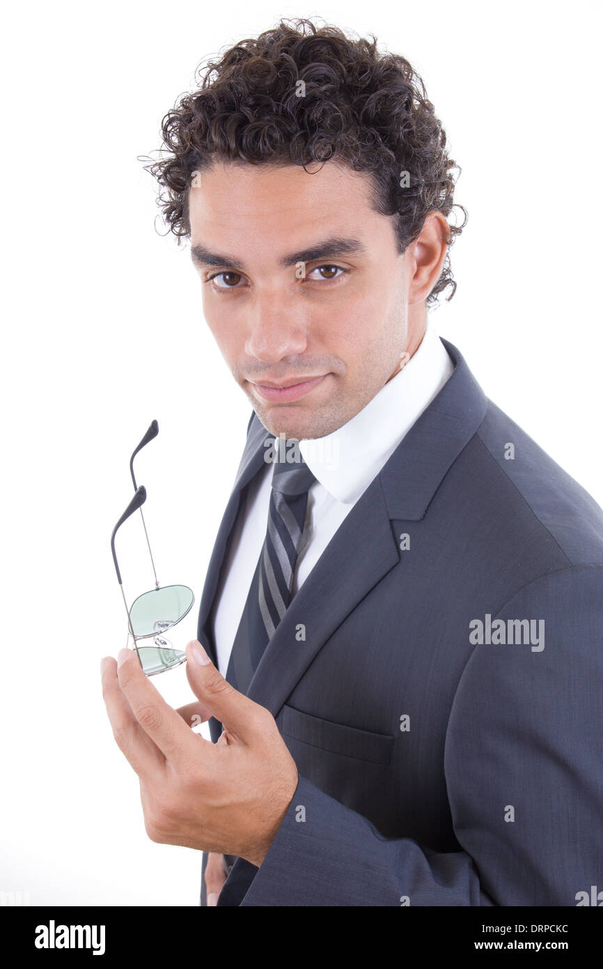 confident adult man in suit with sunglasess Stock Photo