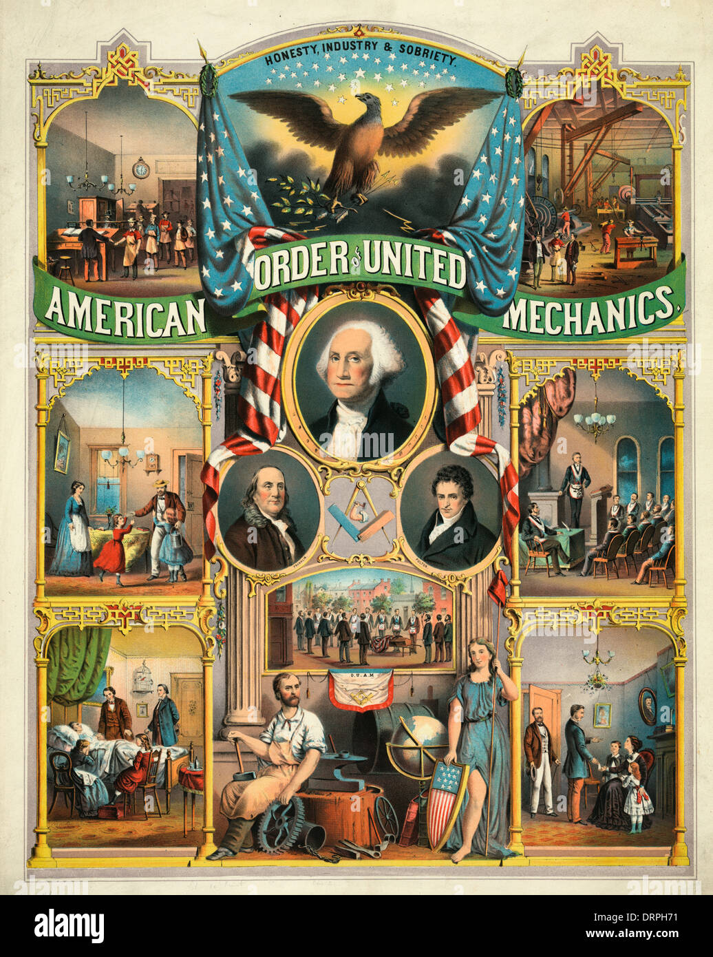 American Order of United Mechanics - vintage poster circa 1870 Stock Photo