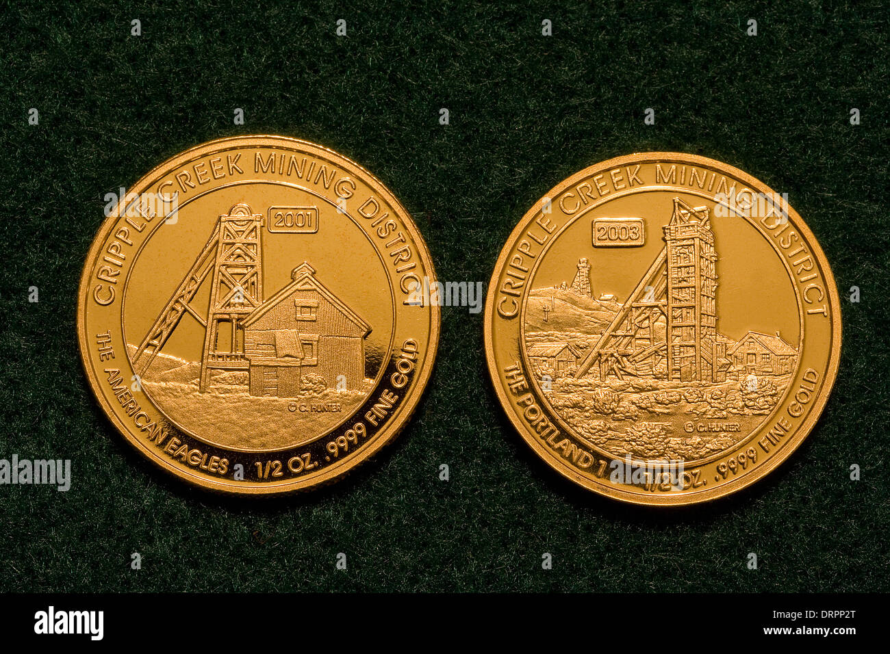 (2) One-Half Ounce Pure Gold Coins - Precious Metal Stock Photo