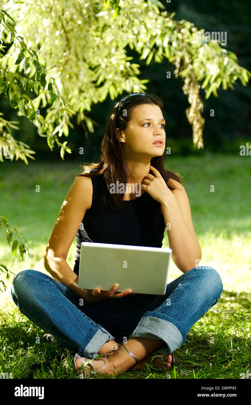 Woman with laptop Stock Photo