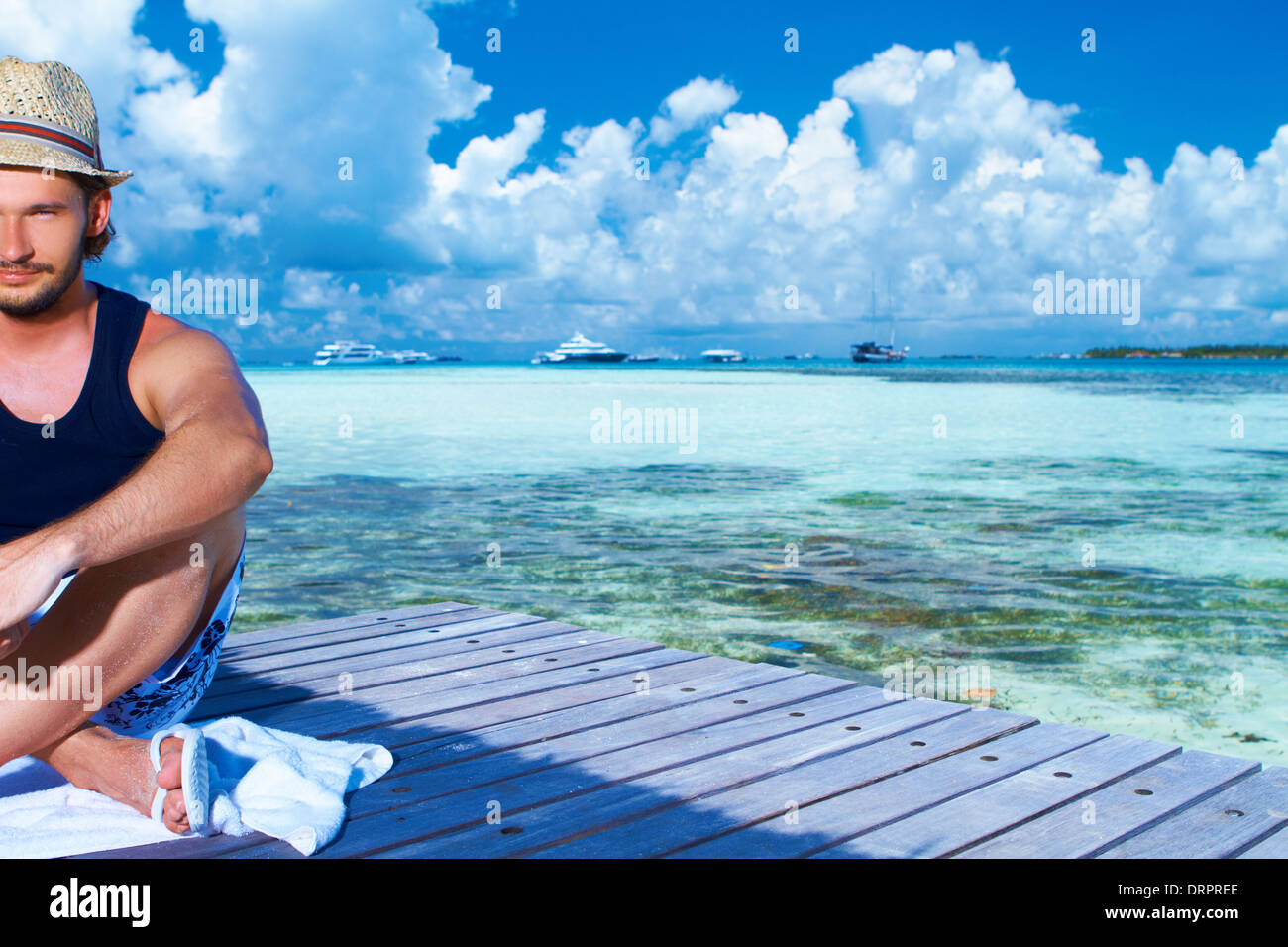 Man at Maldives Stock Photo
