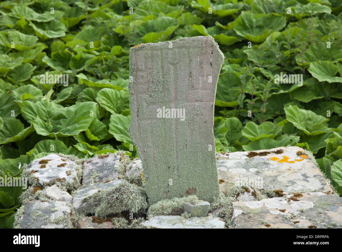 Cross-carved pillar from a sixth century monastery, Inishmurray island, County Sligo, Ireland. Stock Photo