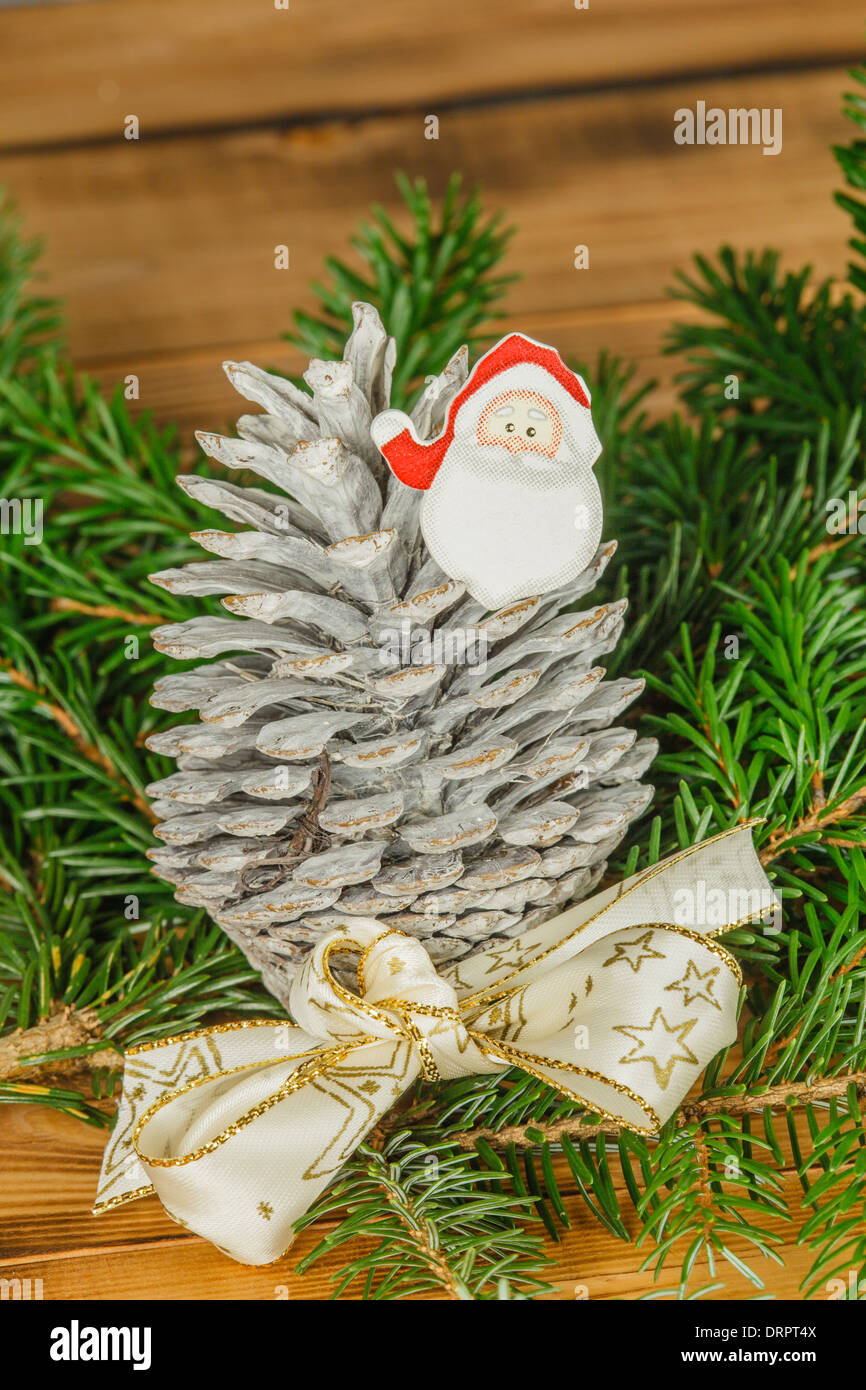 white pine cones with Santa Claus Stock Photo