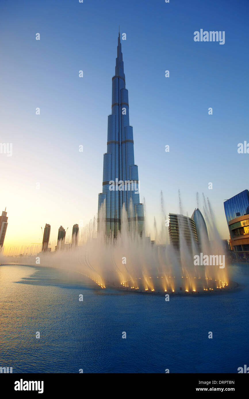 Burj Khalifa fountains Stock Photo
