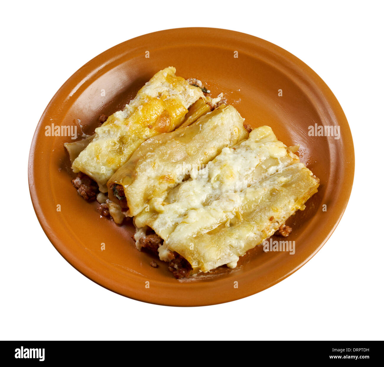 Cannelloni with beef ragu and topped with bechamel sauce.farmhouse kitchen Stock Photo