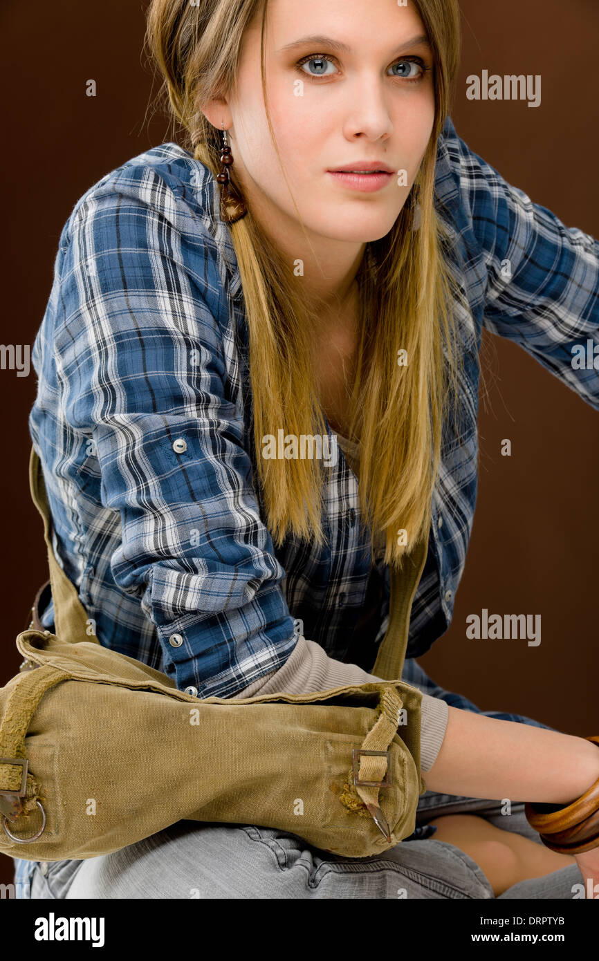 Fashion model - young woman country style Stock Photo - Alamy