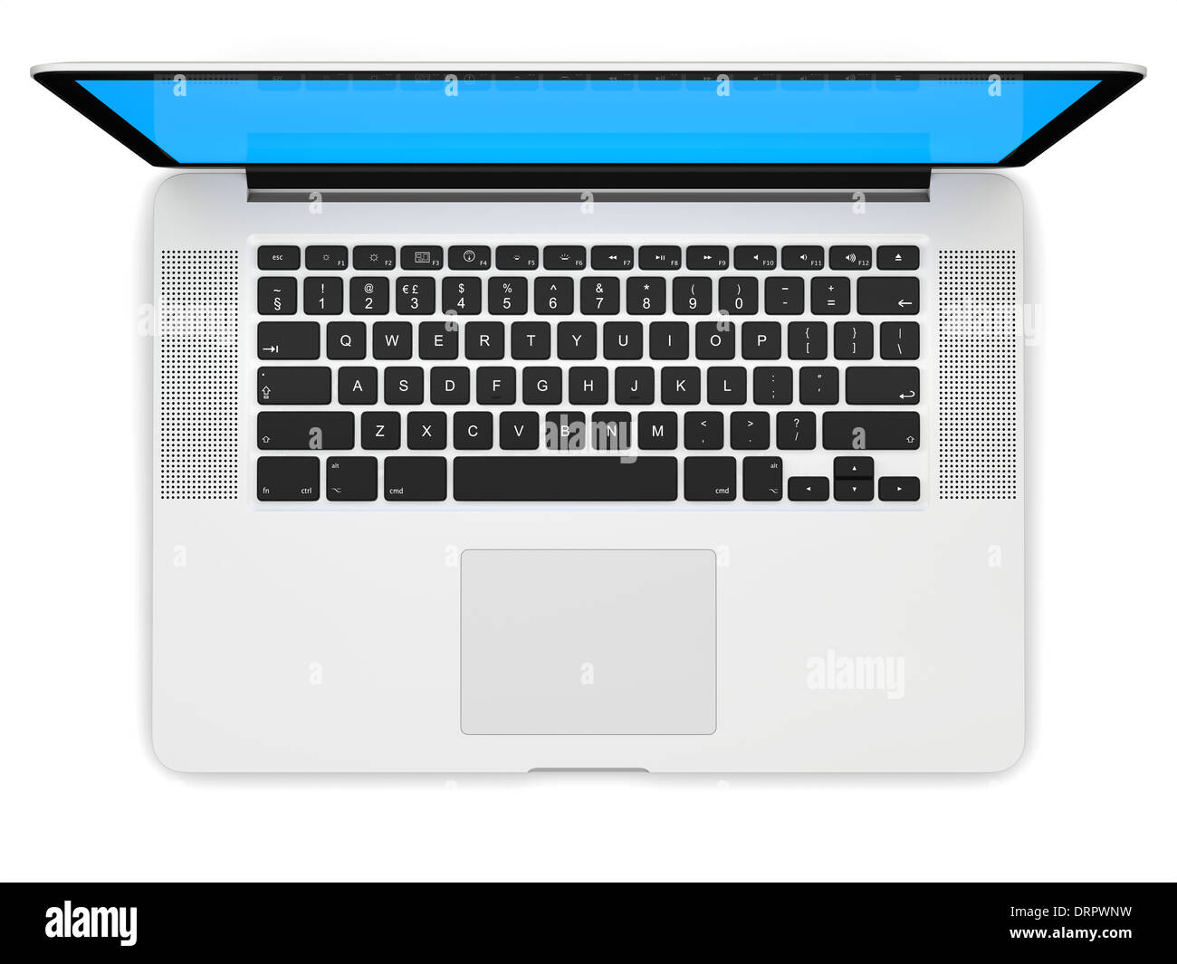 Laptop computer blank white screen isolated on white background viewed