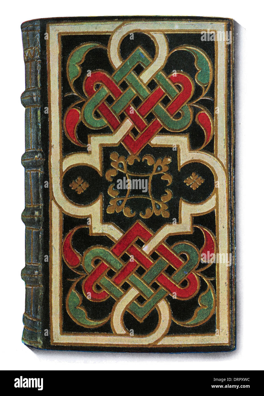 Lyonnaise Leather book binding interlaced design celtic front cover XVI 16th century Stock Photo