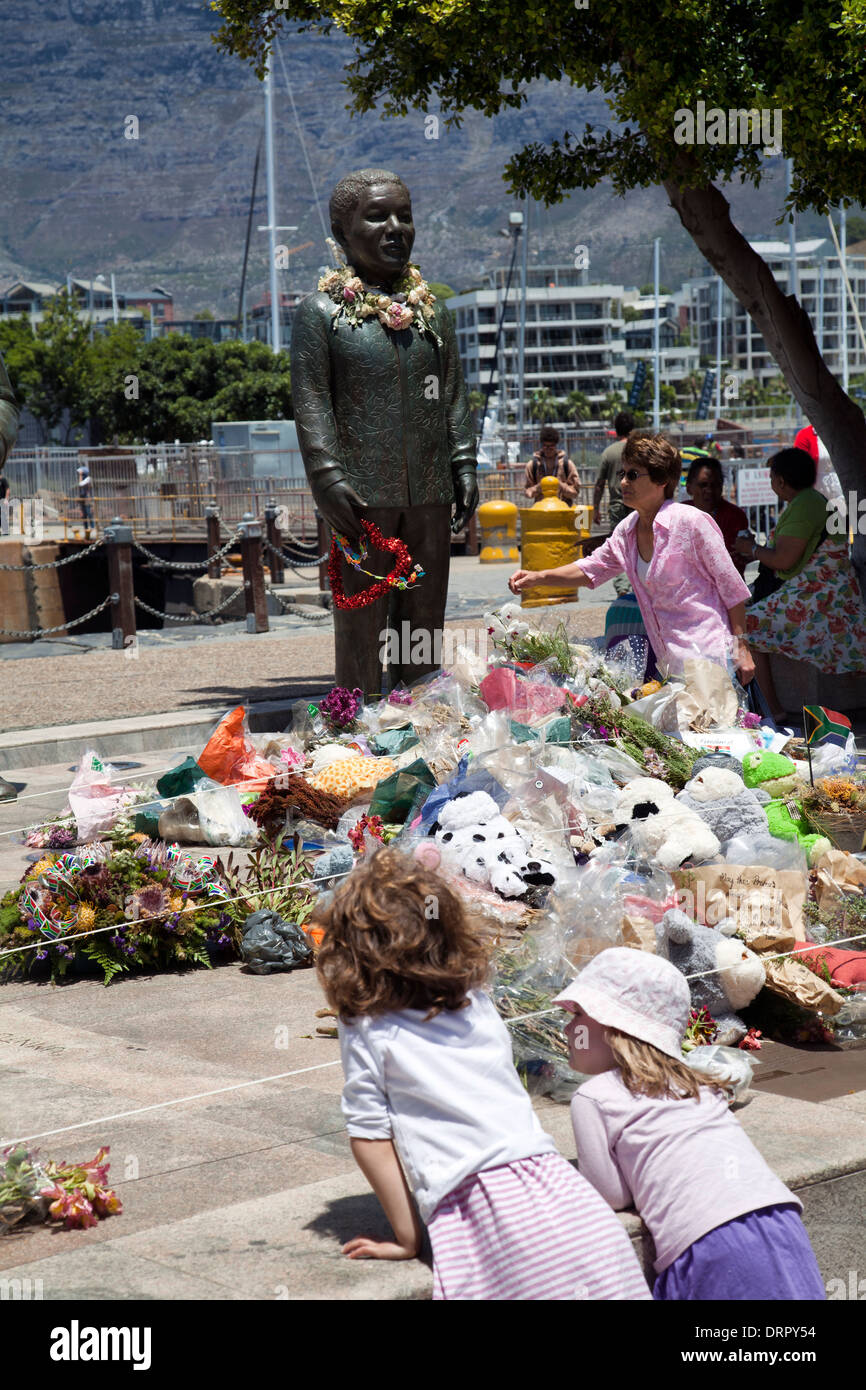 Flowers Placed at Mandela Statue in waterfront Cape Town South