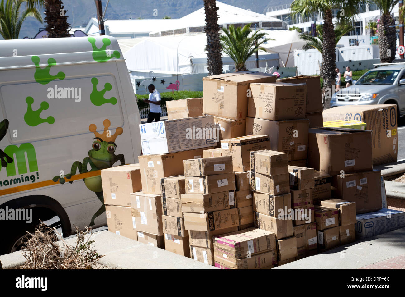 Retail Toy delivery of Brown Boxes at V&A Waterfront Cape Town