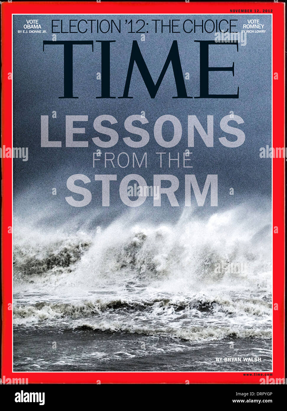 Time Magazine featuring Instagram image of Hurricane Sandy taken by Bryan Walsh on its front cover 12 November 2012 issue. Stock Photo