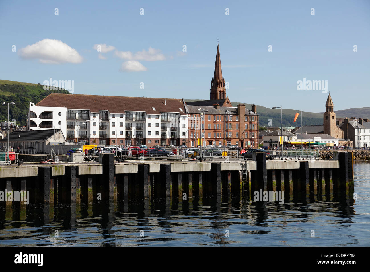 View of Largs from the Calmac Ferry arriving from Great Cumbrae on the Firth of Clyde, North Ayrshire, Scotland, UK Stock Photo