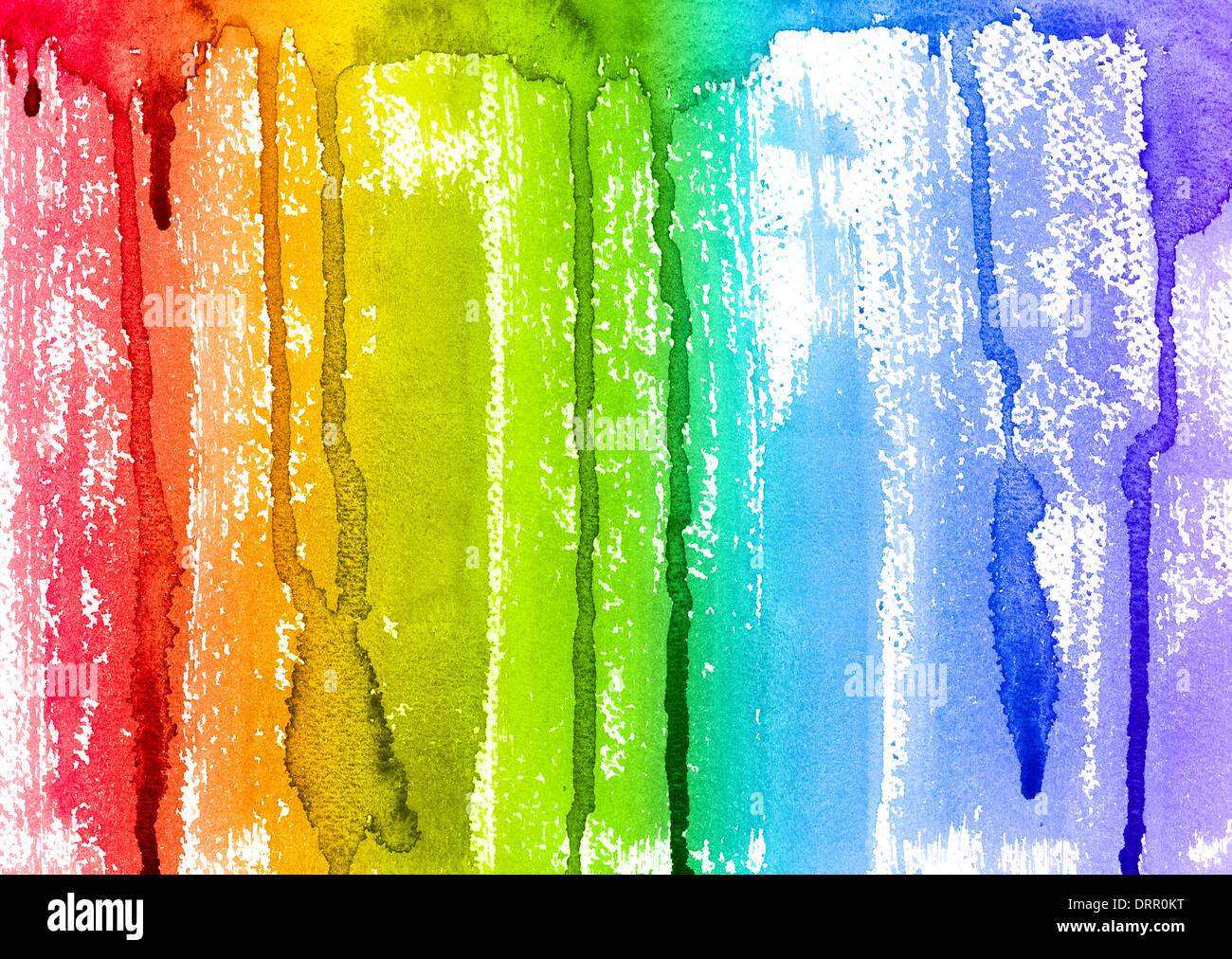 Abstract Watercolor Rainbow Paint Brush and Drips Background Stock