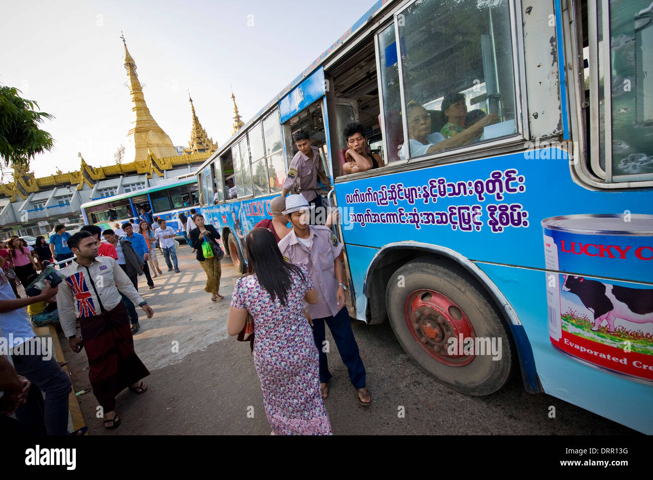 Myanmar, Yangon, bus station Stock Photo Alamy