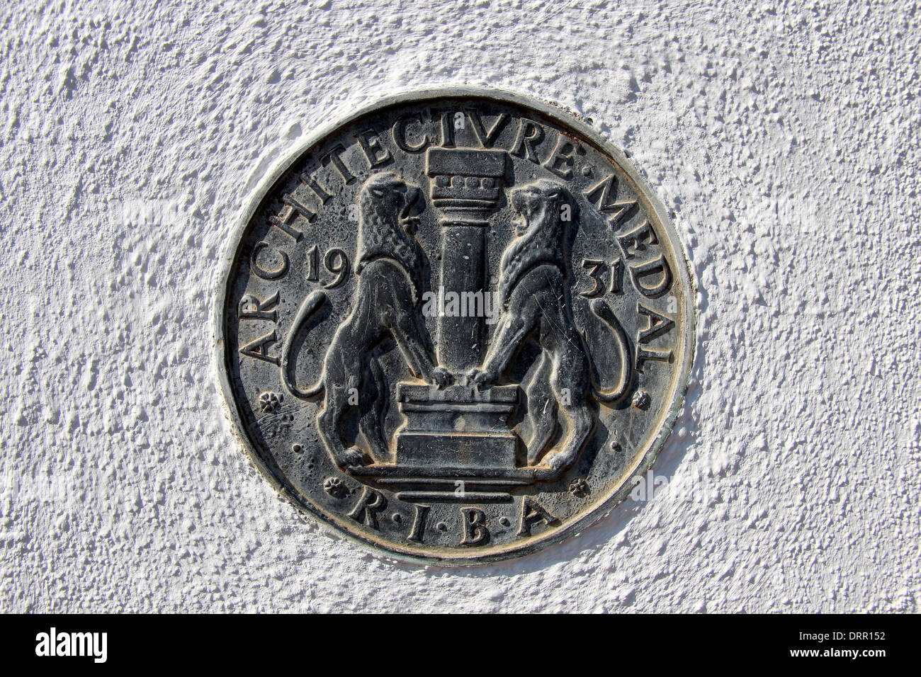 A wall plaque of the crest of the Royal Institute of British Architects for the Royal Corinthian Yacht Club in Burnham on Crouch Stock Photo