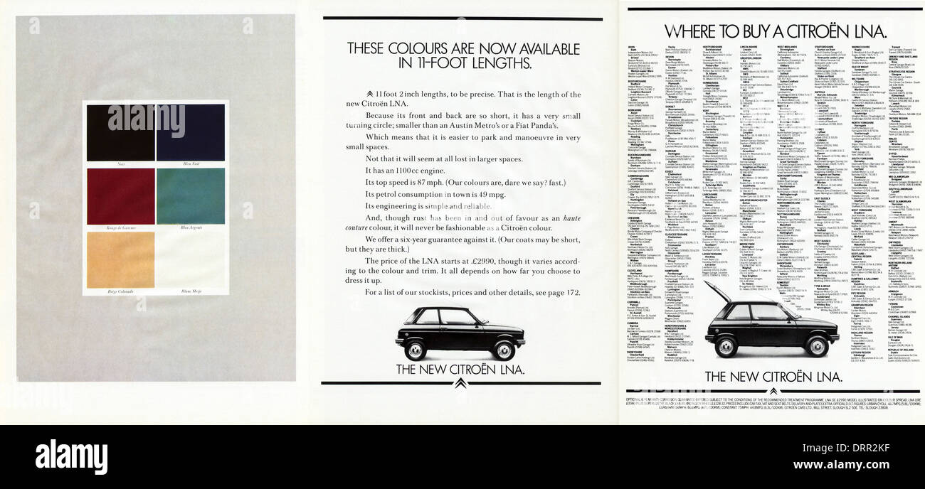 1980s magazine 3 page advertisement advertising new car CITROEN LNA, advert circa 1983 Stock Photo