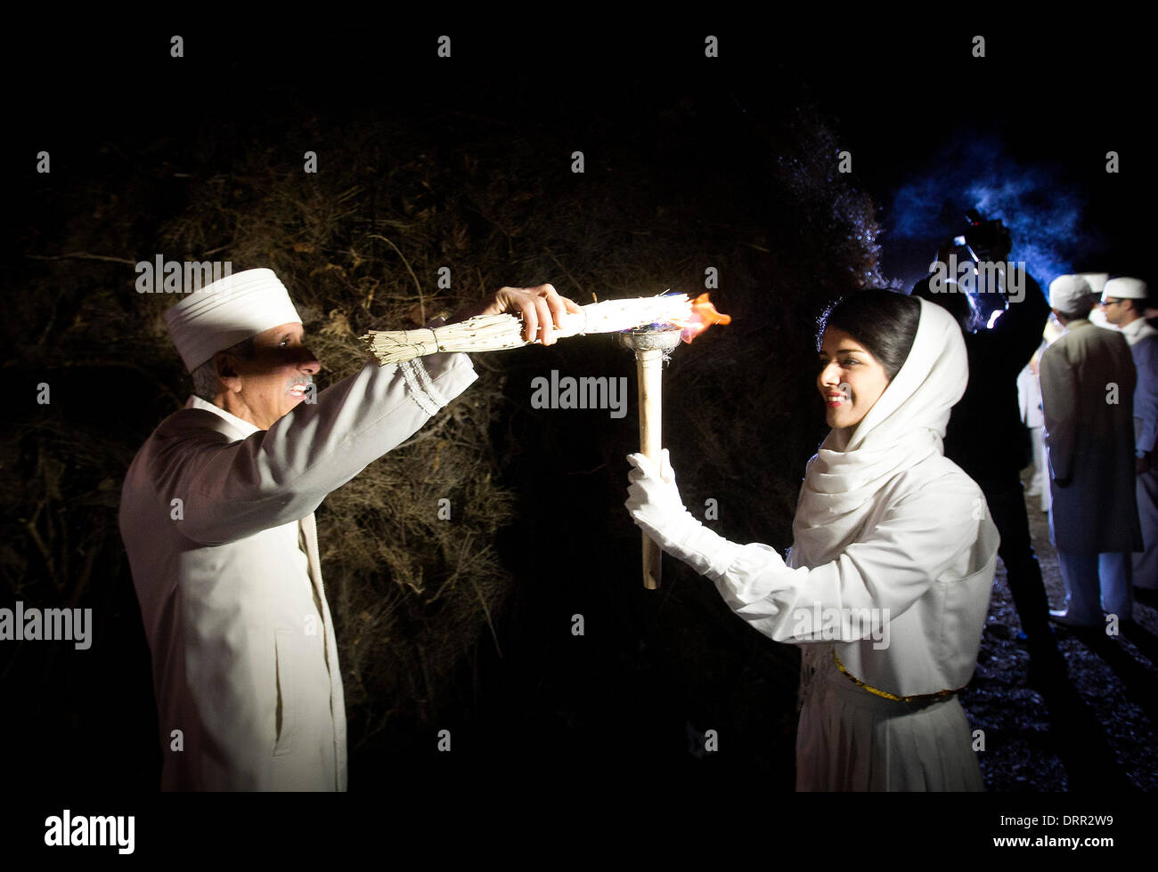 Tehran, Iran. 31st January 2014. Iranian Zoroastrians light up