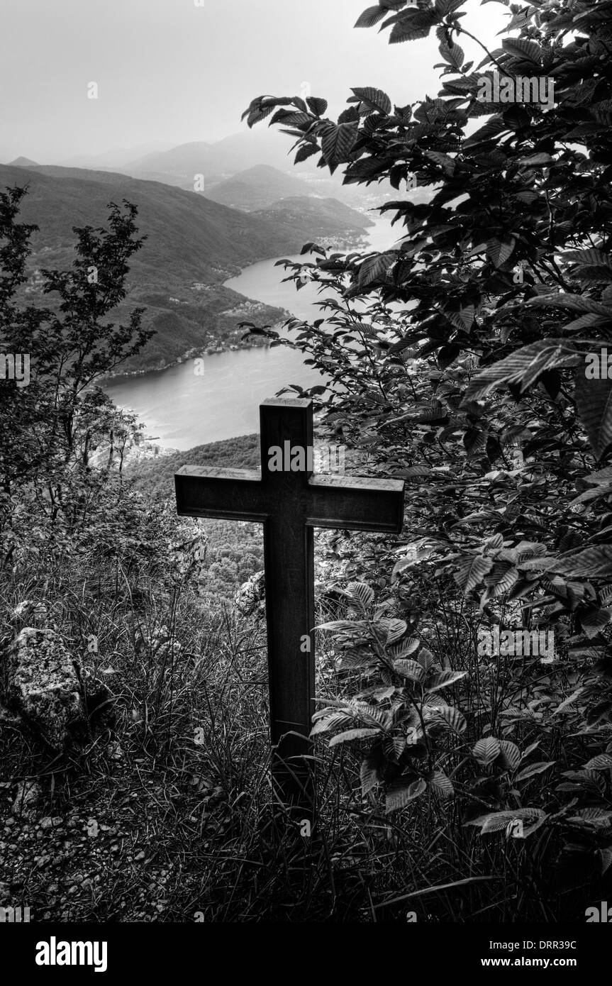 Cadorna line, Italy. First World War fortifications. Memorial cross Stock Photo