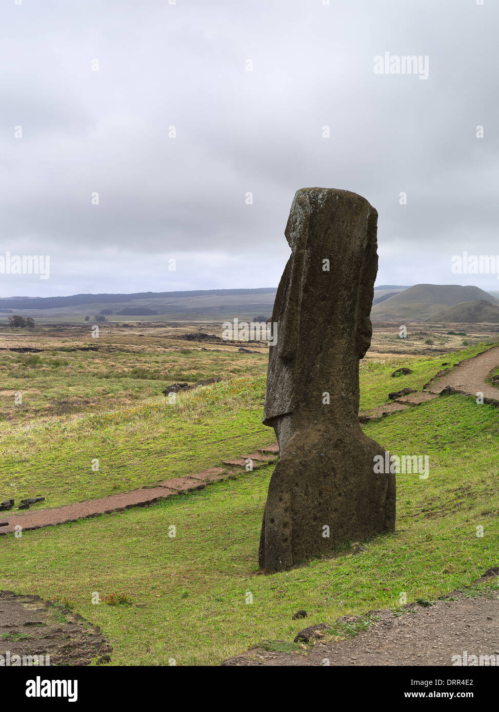 Chile. View of the stone statues moai 'Easter Island' panorama Stock Photo