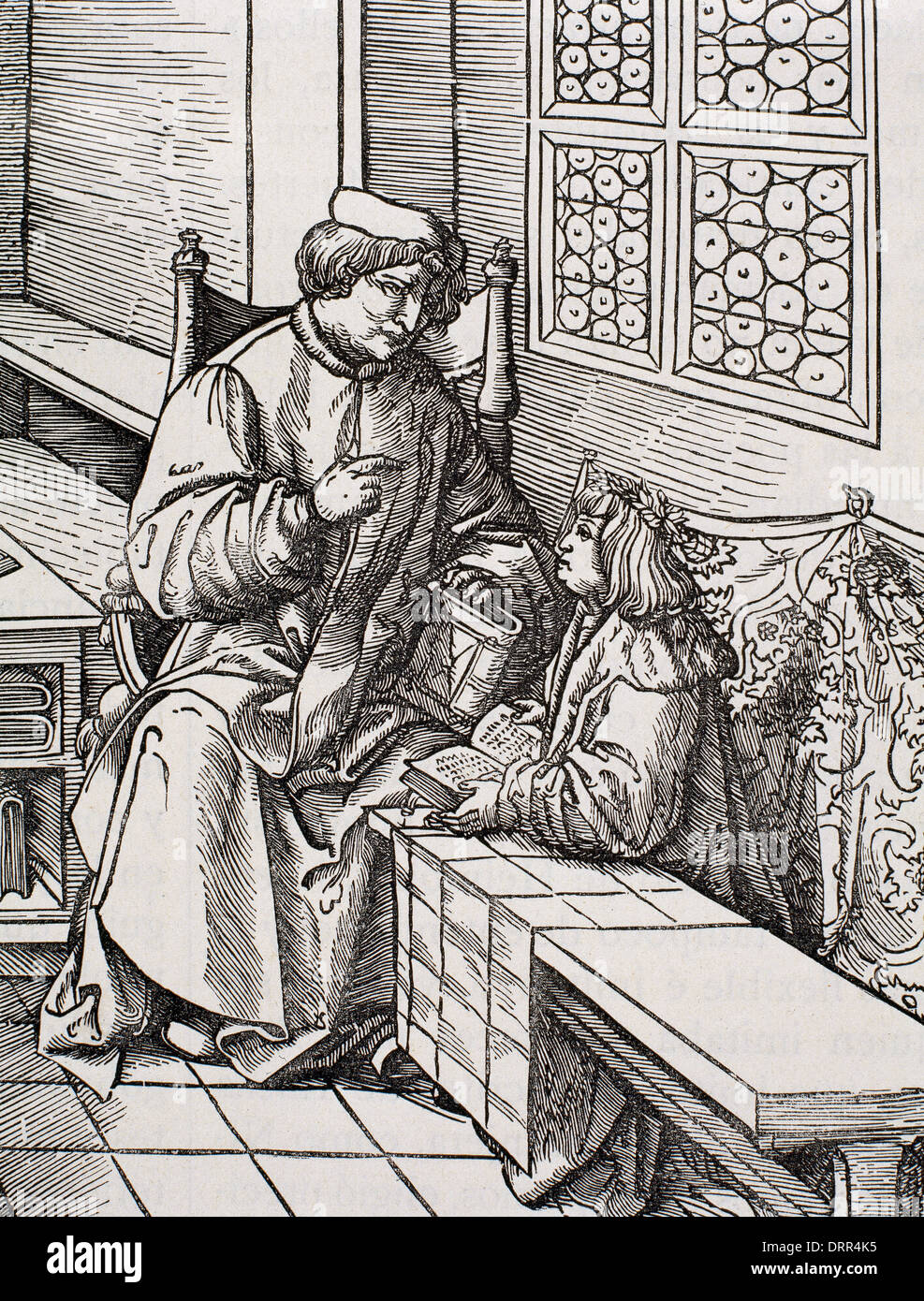 Maximilian I (1459-1519). Holy Roman Emperor (1443-1519). Maximilian child in class. Engraving. Stock Photo