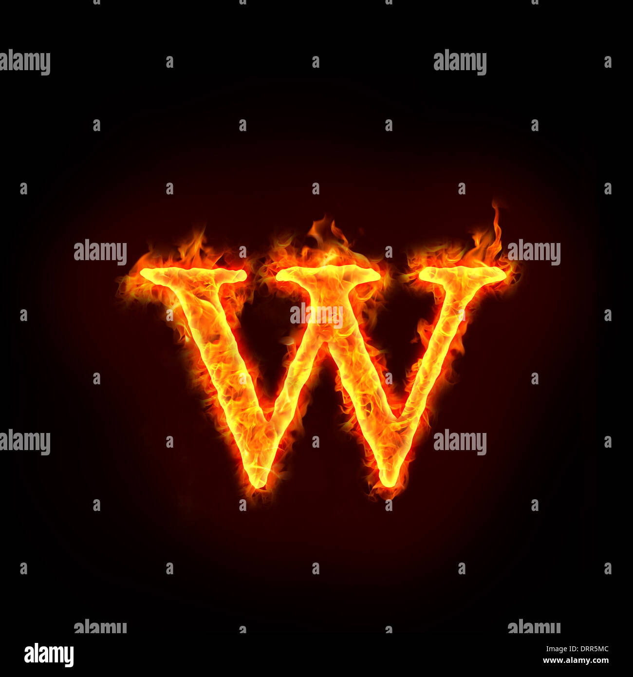 fire alphabets, small letter w Stock Photo