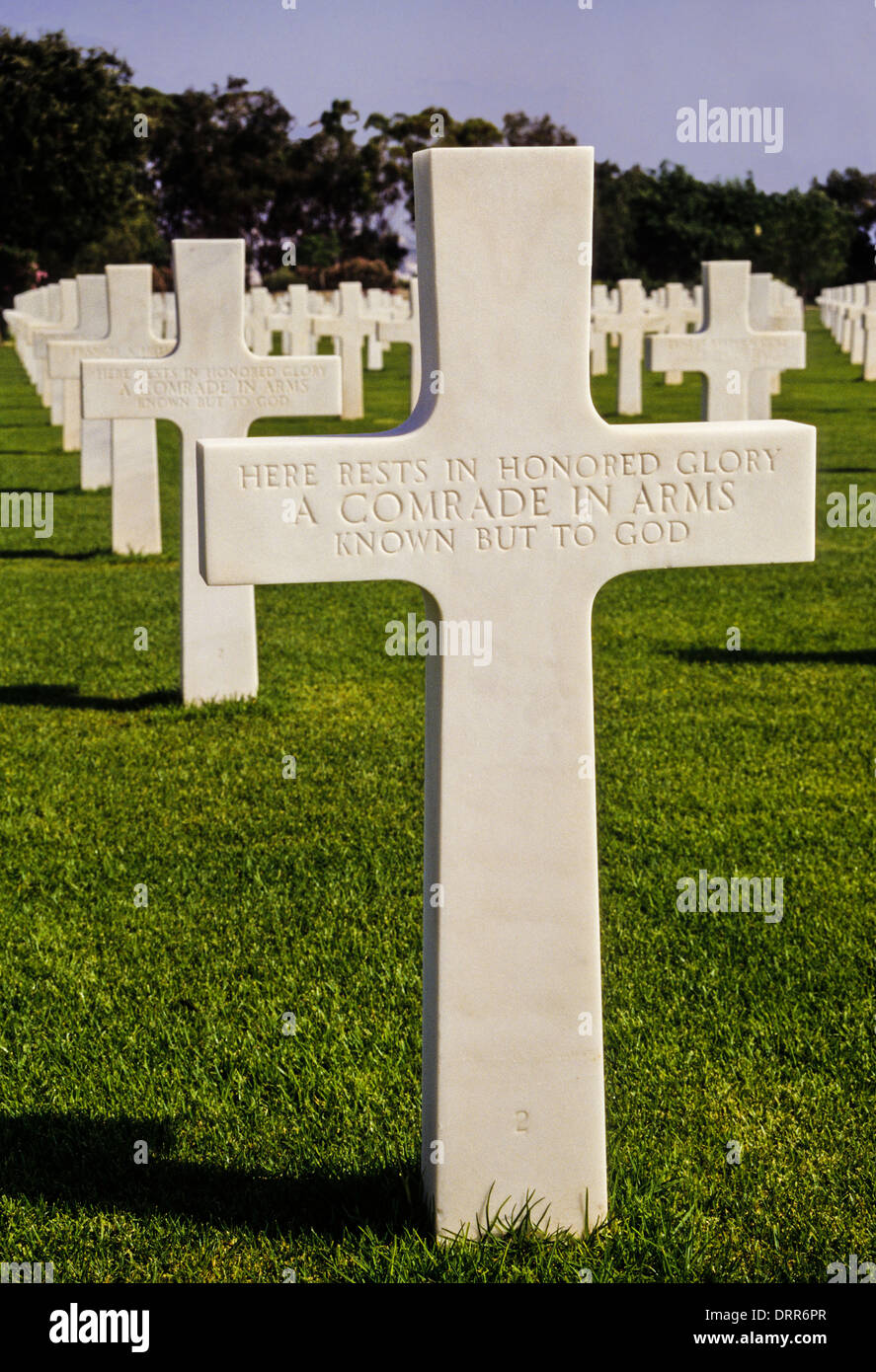 Carthage, Tunisia. American World War II Cemetery. Unknown Soldiers, 1st. and 2nd. in line. Stock Photo