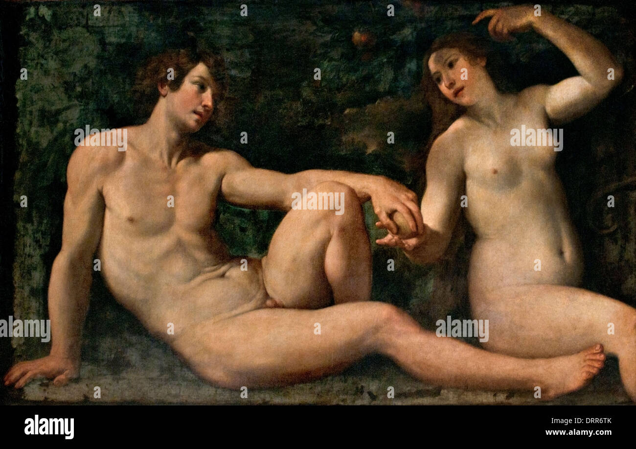 Adam and Eve in the Garden of Eden by Francesco Albani 1578-1660 Italy Italian Stock Photo