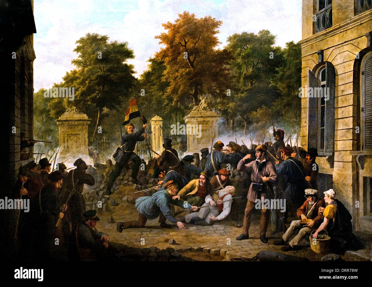 Scene of the 1830 revolution  by Constantin Fidèle Coene  1779-1841 Flemish Belgian Belgium Stock Photo