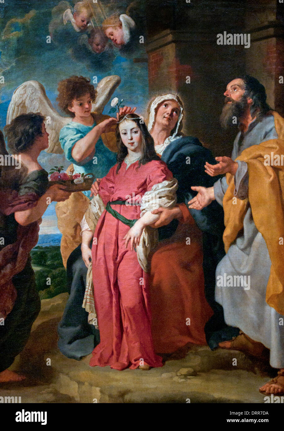 The youthful Virgin angels arrayed in front of Joachim and Saint Anne Gaspar de Crayer 1584-1669 Flemish Belgian Belgium Stock Photo