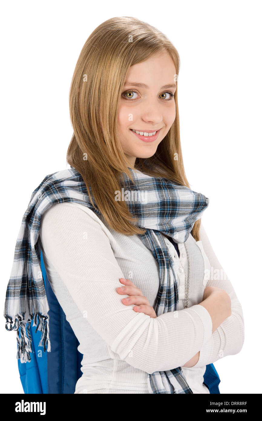 Student teenager woman with schoolbag Stock Photo