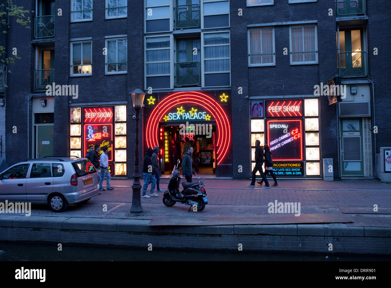 Sex Palace peep shows in the Red Light District of Amsterdam old City Centr...