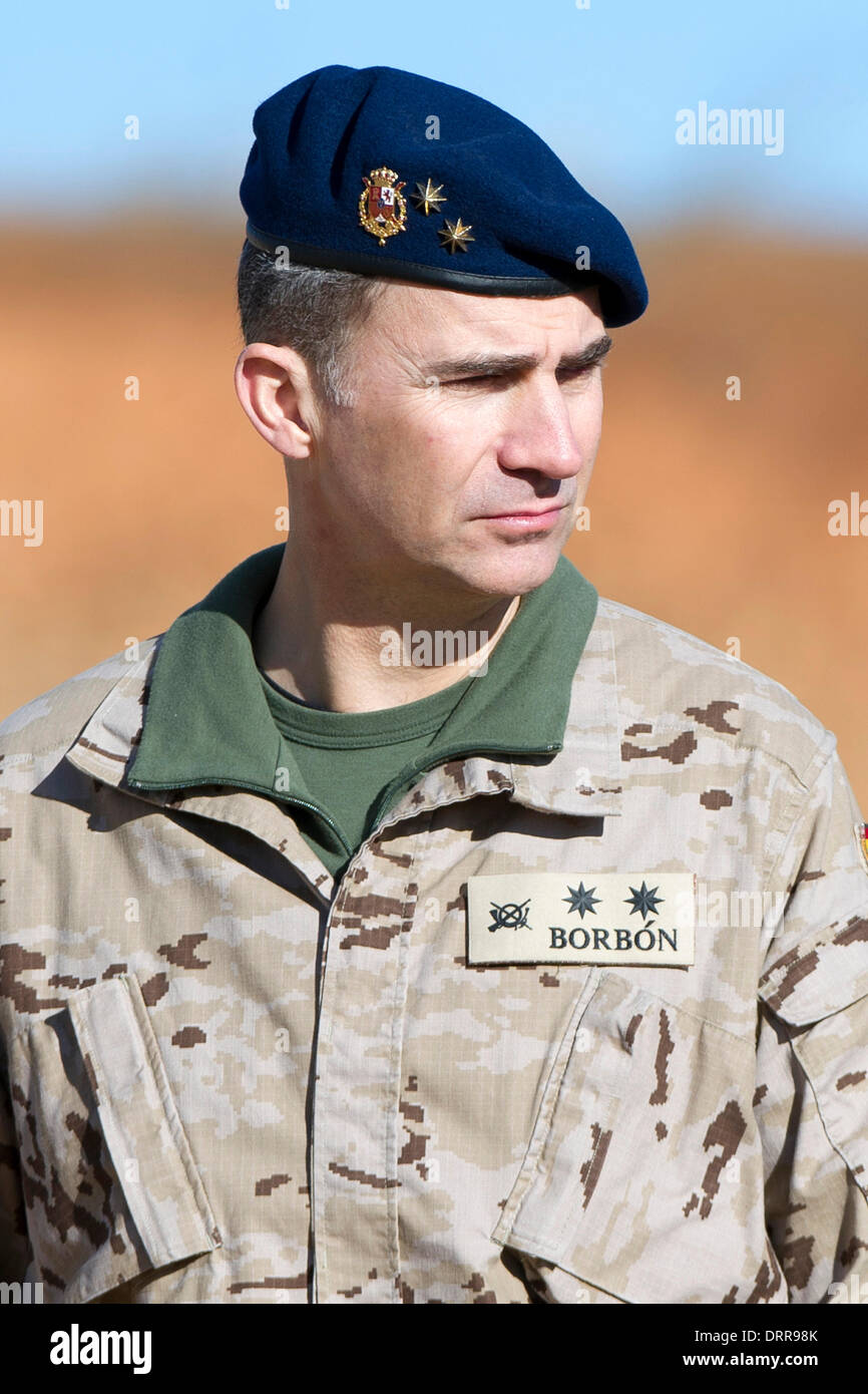 Paracuellos de Jarama, Spain . 30th Jan, 2014. Prince Felipe of Spain visits the Parachutist Brigada 'Almogavares VI' the day of his 46th birthday on January 30, 2014 in Paracuellos de Jarama, Spain Credit:  dpa picture alliance/Alamy Live News Stock Photo