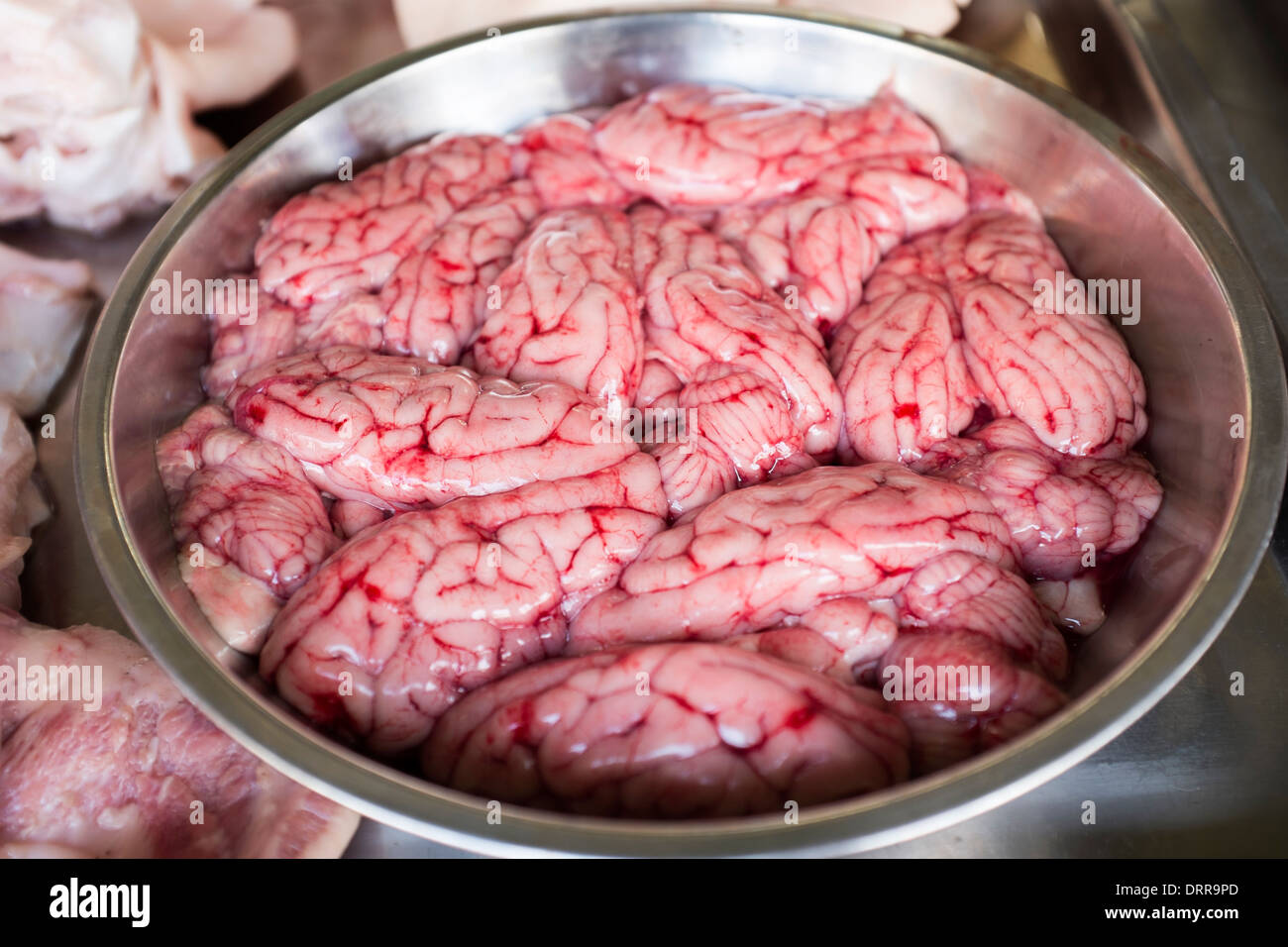 Pigs Brains on sale at Dong Ba Market in Hue Vietnam Stock Photo