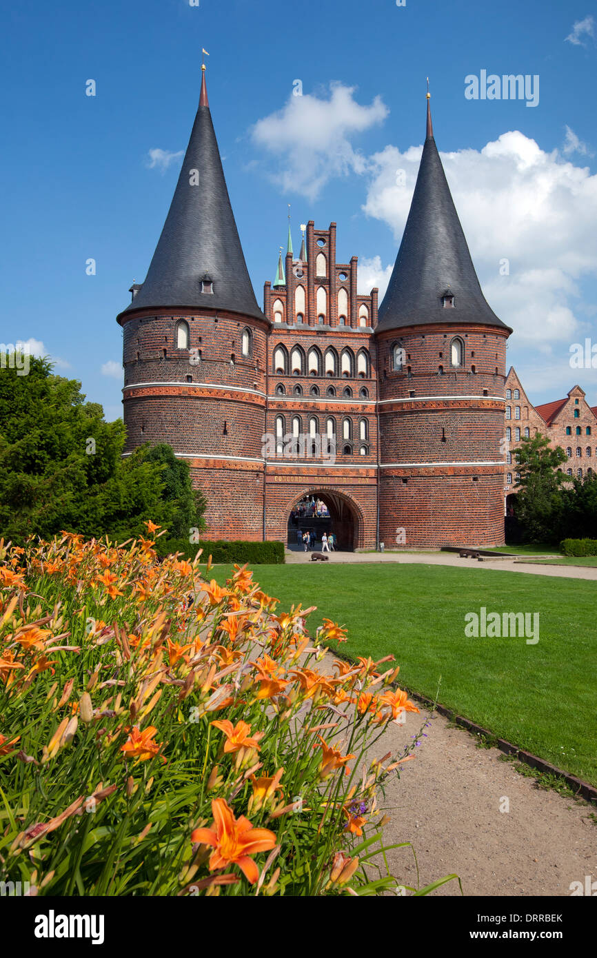 Holsten Gate / Holstein Tor / Holstentor, a Brick Gothic city gate at the Hanseatic city of Lübeck, Schleswig-Holstein, Germany Stock Photo