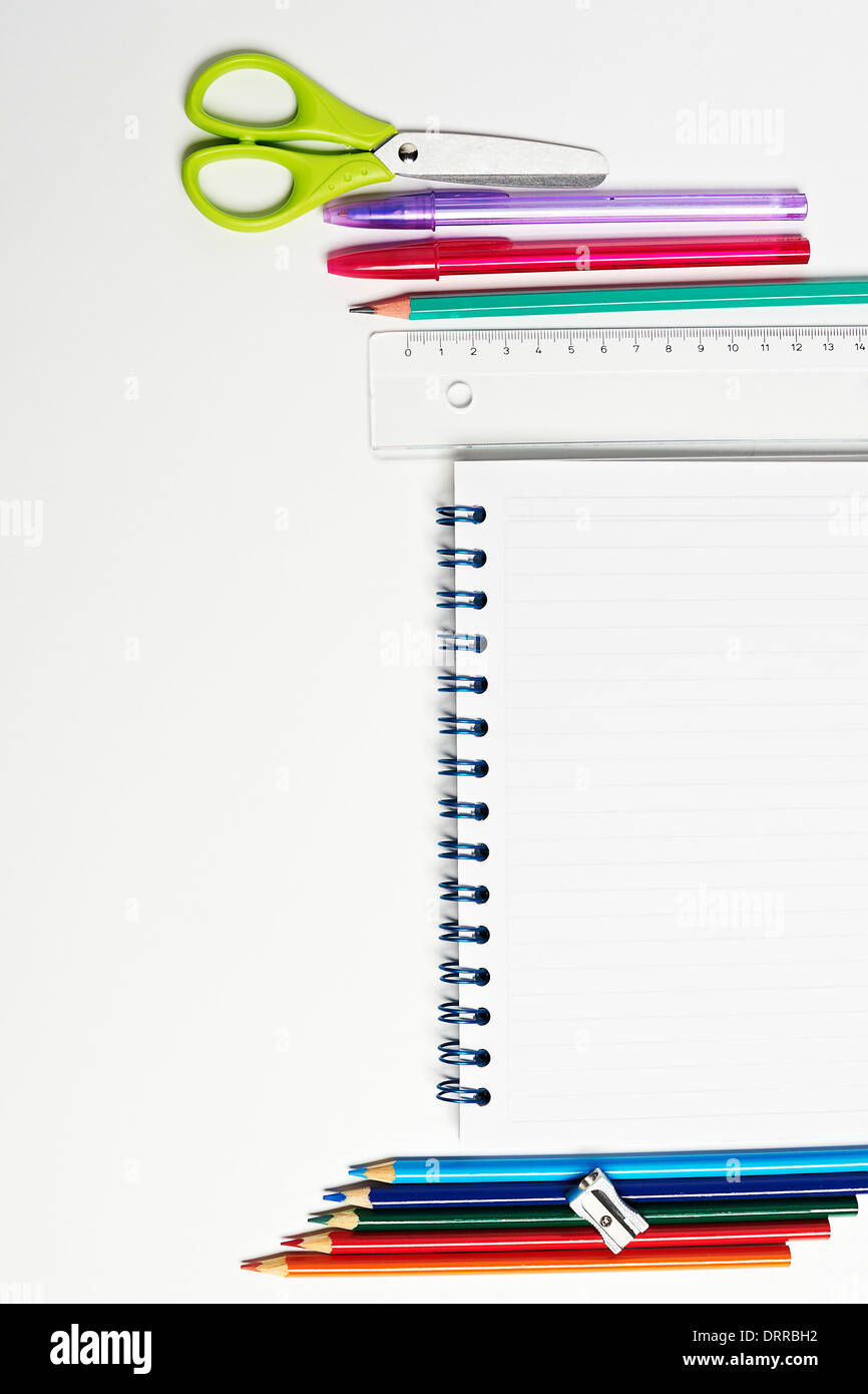 Back to School Series: school supplies on white background Stock Photo ...
