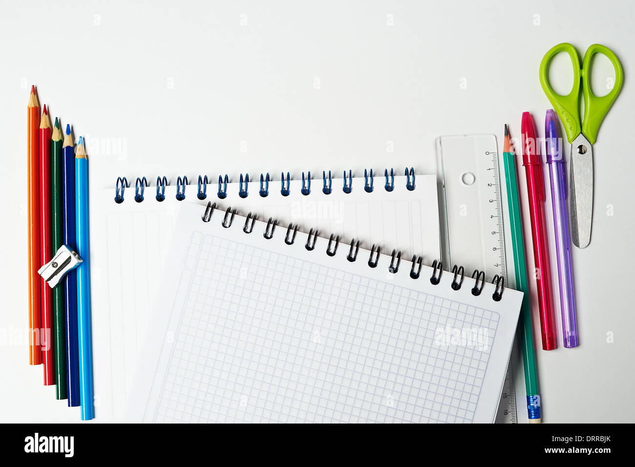 Back to School Series: school supplies on white background Stock Photo ...