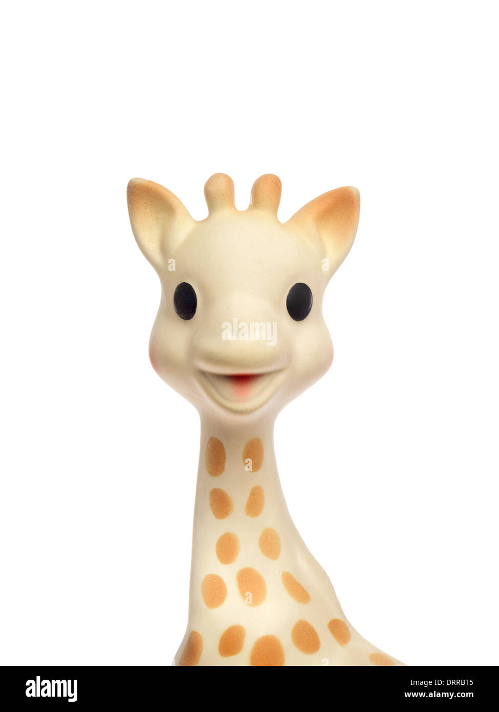 Close up of head of french baby teether toy Sophie the giraffe Stock Photo
