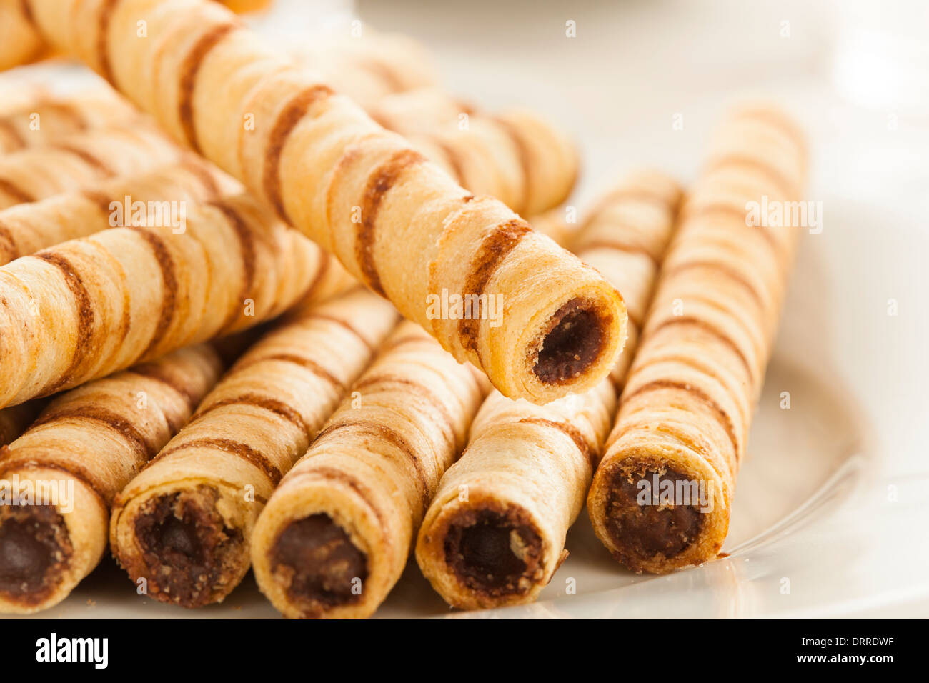 Fancy Gourmet Chocolate Hazelnut Pirouline Wafer Cookie Stock Photo