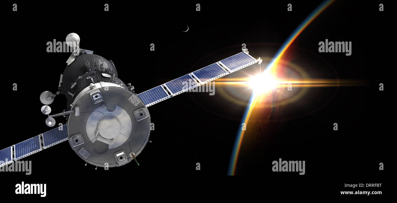 Spaceship on the orbit Stock Photo