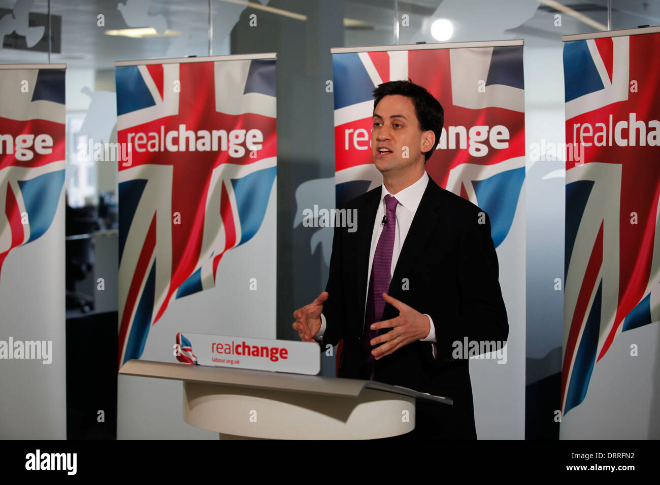 Ed Miliband, Leader of the Labour Party, delivers a speech on banking at Co-operative Bank in London 09 July 2012. Stock Photo