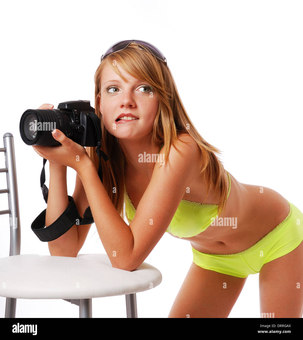 Sexy girl with a DSLR camera Stock Photo - Alamy