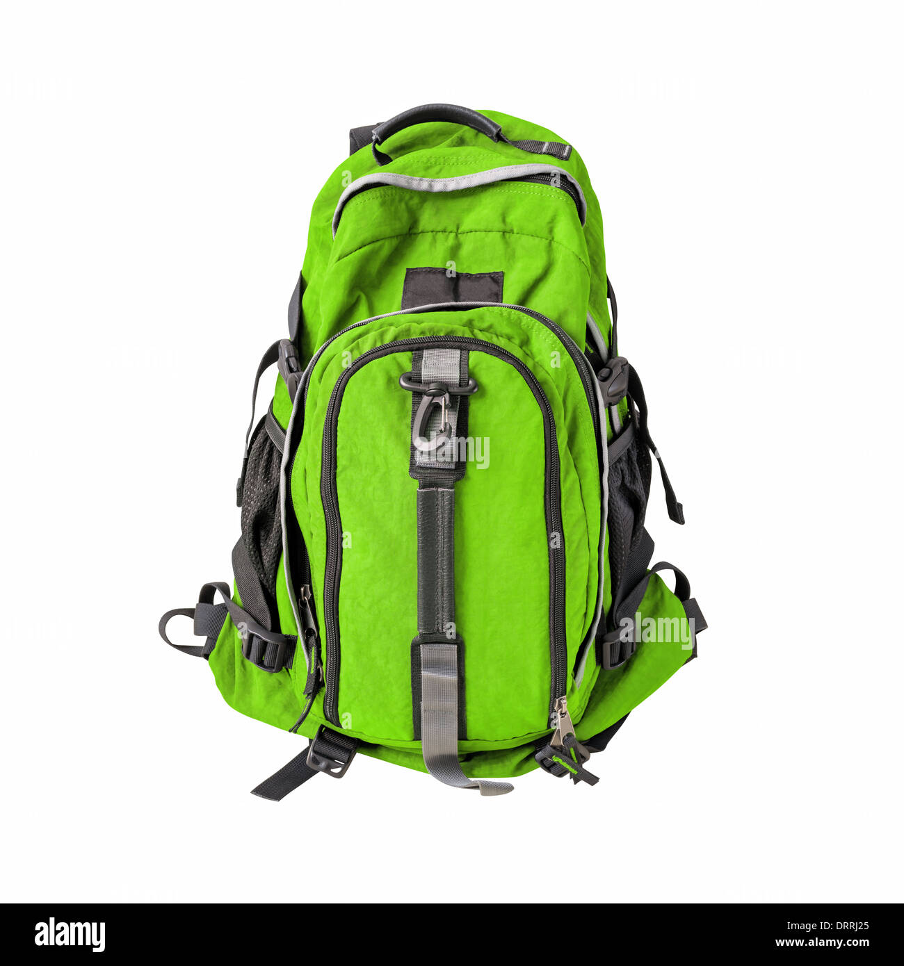 A high-resolution image of an isolated green-colored backpack on white background. High-quality clipping path included. Stock Photo