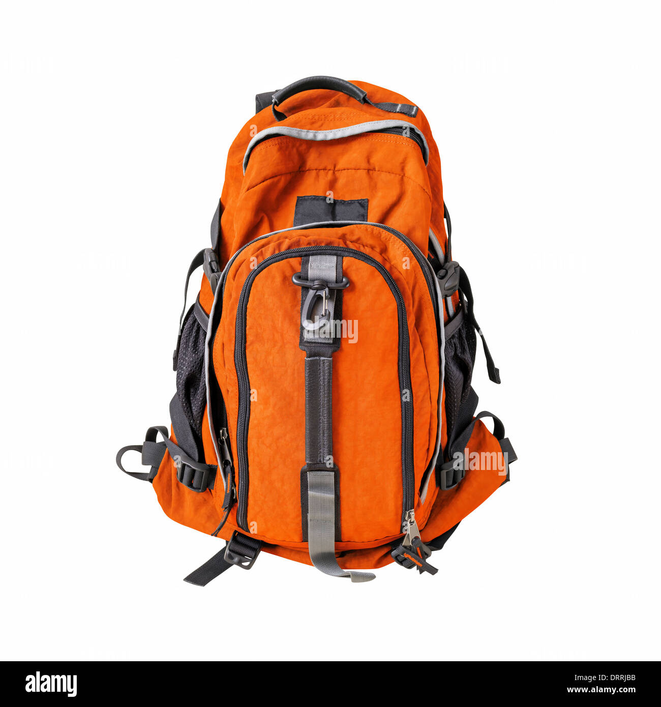 A high-resolution image of an isolated orange-colored backpack on white background. High-quality clipping path included. Stock Photo