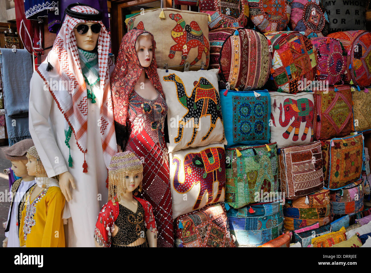 Goods for sale in textile souk, Bastakia Quarter, Old Dubai, United ...