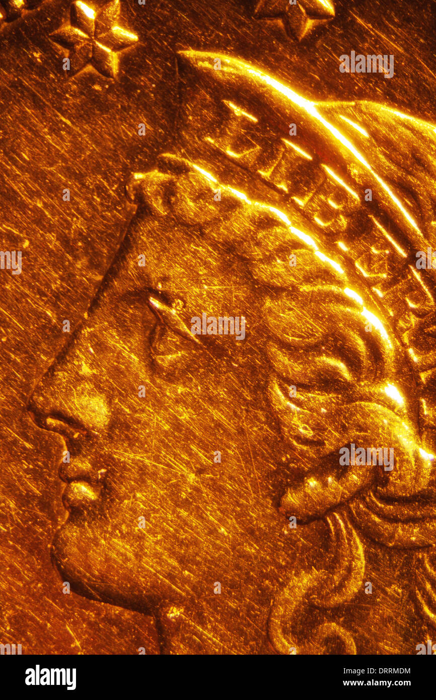 Micro Photo of a Gold Coin Stock Photo