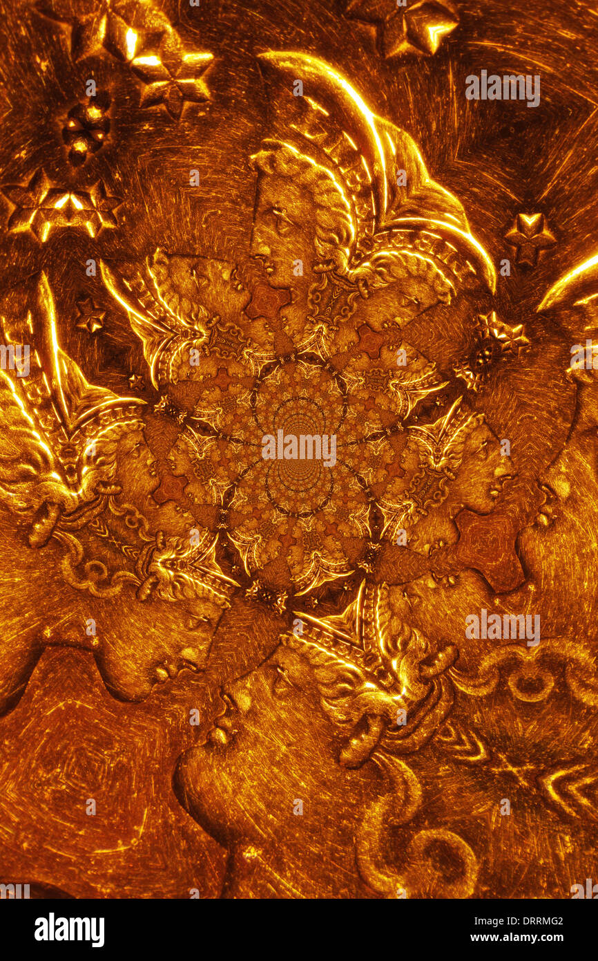 Kaleidoscopic Micro Photo of a Gold Coin Stock Photo