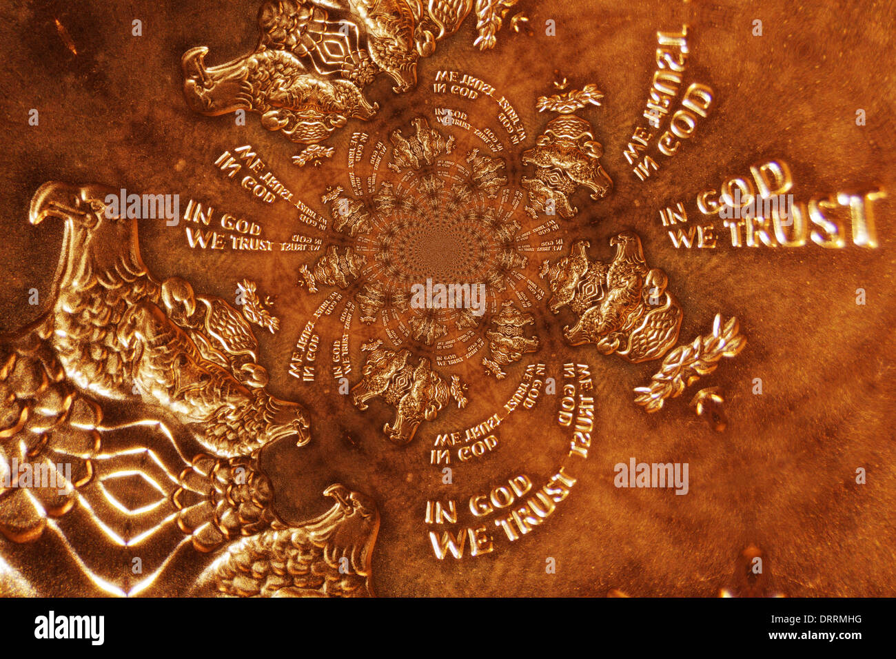 Kaleidoscopic Micro Photo of a Gold Coin Stock Photo