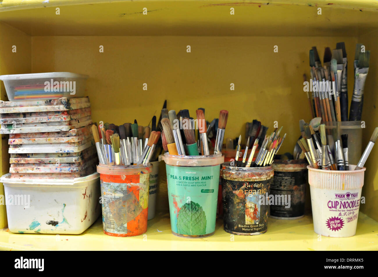 School Art room paint brushes Stock Photo